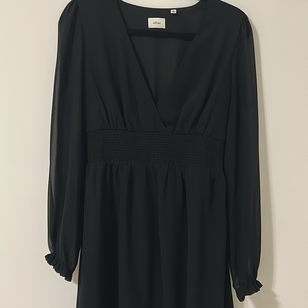 Aritzia Wistful Black Chiffon Long Sleeve Dress